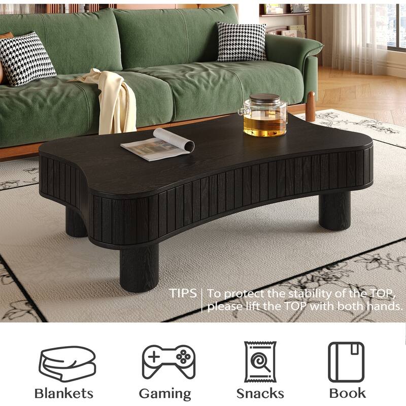 Lift Top Coffee Table 42" - Fluted Panel Hidden Storage, Silent Hydraulic Lift, Curved Safety Corners,5 Min Assembly