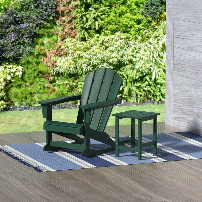 Polytrends Laguna Hdpe All Weather Outdoor Patio Rocking Chair With Side Table (2-Piece Set) - Dark Green