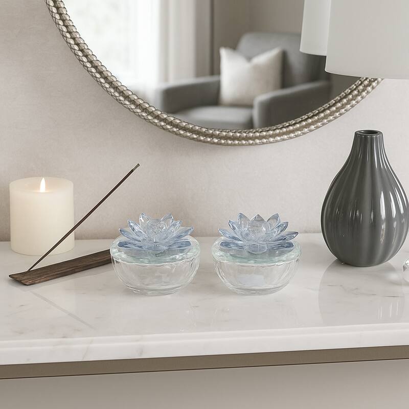 Glass Decorative Boxes Lotus Lids Textured Modern Style (Set of 2) - Multi - 4.0"