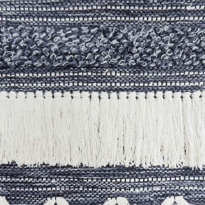Sevita Geometric Boho Wall Hanging Tapestry with Fringe, Navy and White - 2' x 3'