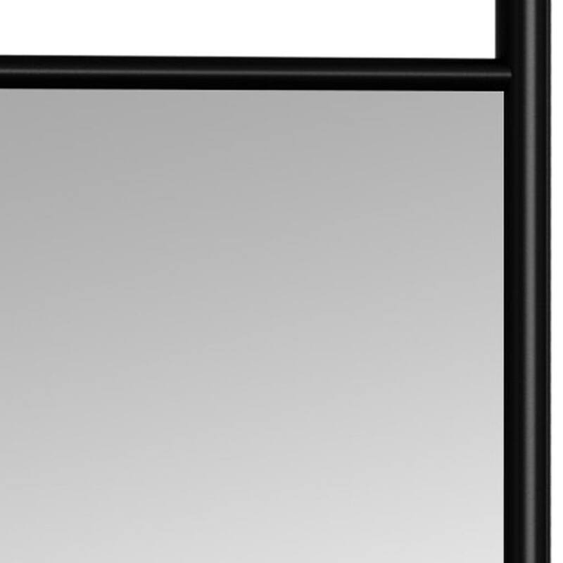 HomeRoots 64" Black Wood Leaning Ladder Framed Full Length Mirror - 21.26 in. x 64.17 in. x 1.18 in.