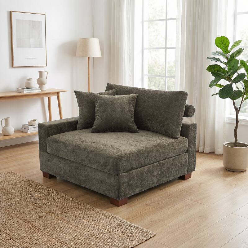 Chenille Upholstered Armless Accent Chair With Plush Cushion