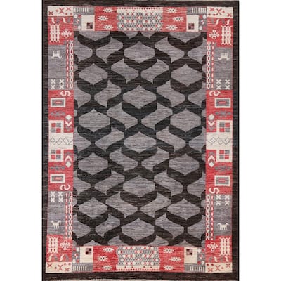 Geometric Trellis Gabbeh Kashkoli Oriental Wool Area Rug Hand-knotted - 5'4" x 7'9"