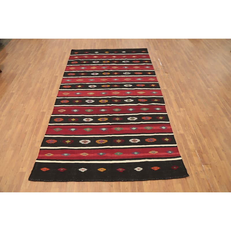 Hand Woven Oriental 100% Wool Carpet Southwestern Tribal Red Kilim Area Rug - 10' 8'' X 5' 11''