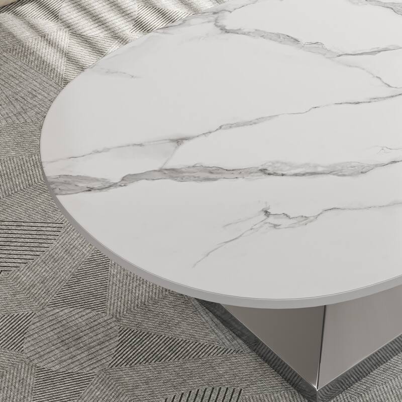 Modern Sintered Stone Tabletop Coffee Table with Stainless Steel Base