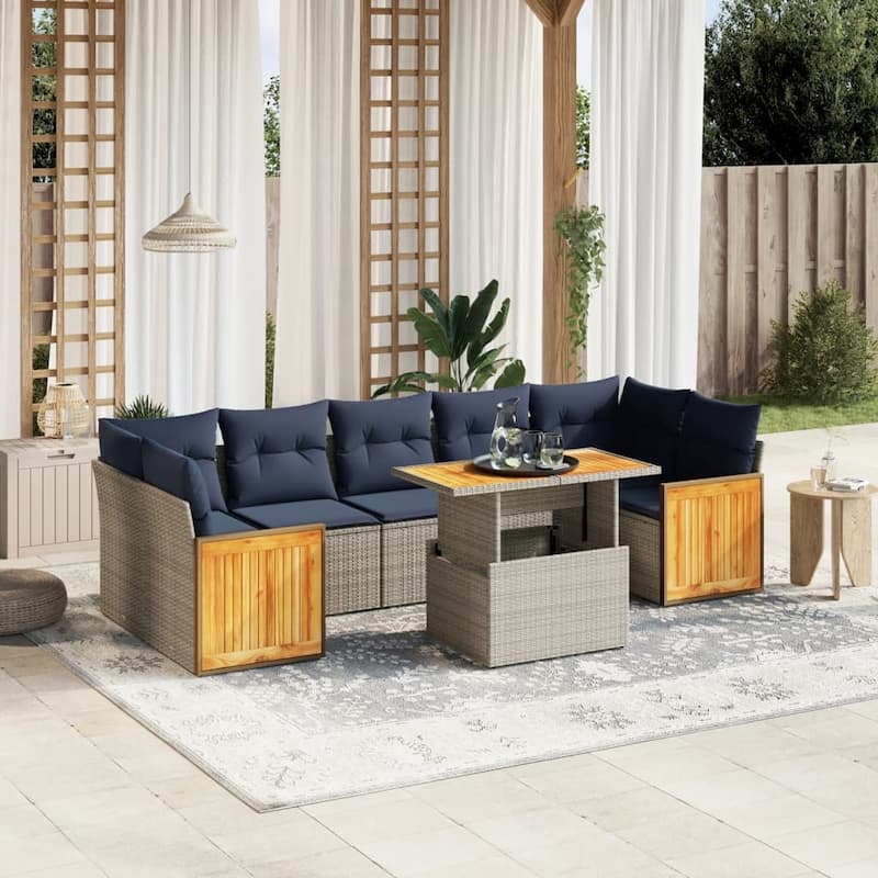 vidaXL Patio Sofa Set with Cushions Outdoor Furniture 8/10 Piece Poly Rattan - Grey - 21.7 x 24.4 x 27.2