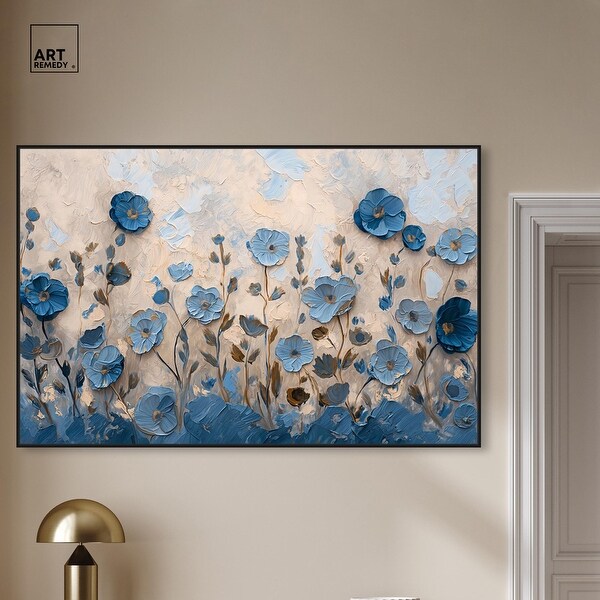 Cerulean Blue Flowers II Canvas Blue Floral Art by Art Remedy