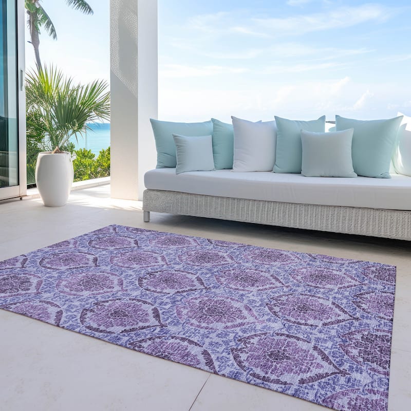 Machine Washable Indoor/ Outdoor Chantille Traditional Damask Rug - Eggplant - 9' x 12'