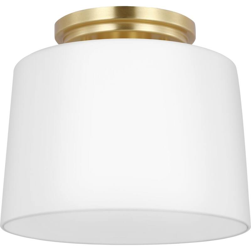 Adley Collection One-Light Satin Brass Etched Opal Glass New Traditional Flush Mount Light - 8.62 in x 8.62 in x 7.37 in - 8.62 in x 8.62 in x 7.37 in