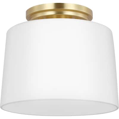 Adley Collection One-Light Satin Brass Etched Opal Glass New Traditional Flush Mount Light - 8.62 in x 8.62 in x 7.37 in