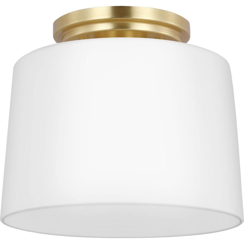 Adley Collection One-Light Satin Brass Etched Opal Glass New Traditional Flush Mount Light - 8.62 in x 8.62 in x 7.37 in