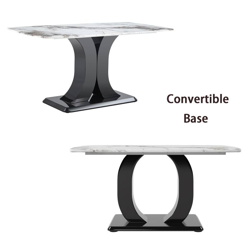 Modern Dining Table Set with Convertible Base, Luxury Rectangular Kitchen Table for 6