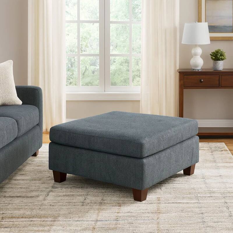 37 Inches Fabric Upholstered Wooden Ottoman, Gray