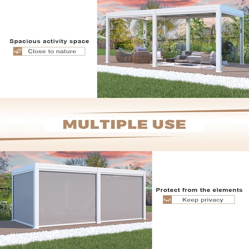 EROMMY Outdoor Louvered Pergola Gazebo with Adjustable Aluminum Rainproof Roof and Pull-Down Screen