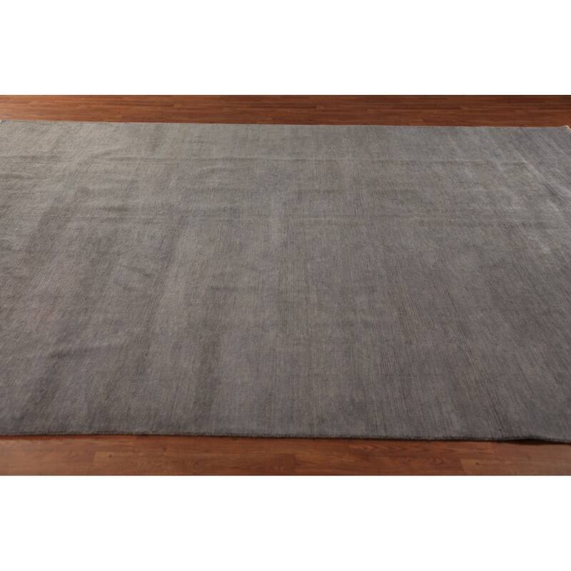 Modern Gabbeh Area Rug Hand-Knotted Grey Oriental Wool Carpet - 9'2" x 11'9"