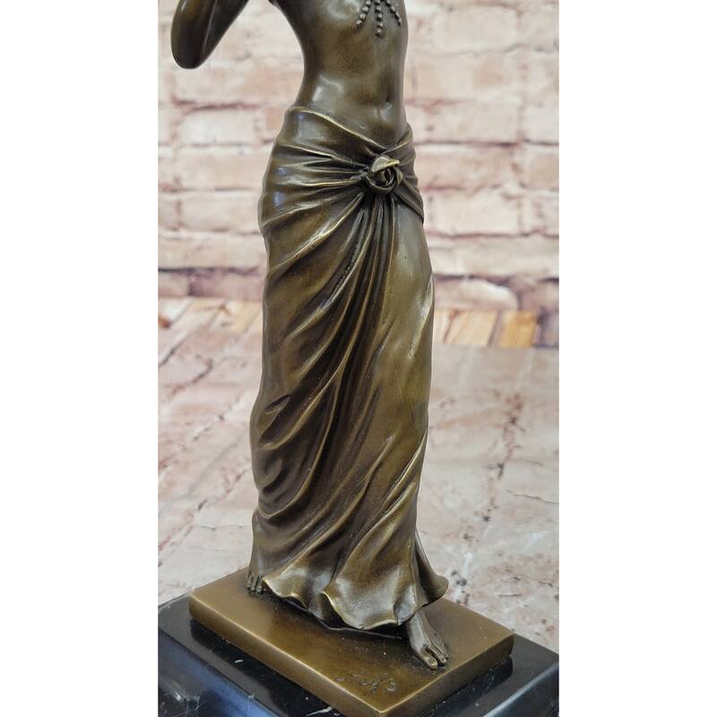 Art Deco Bronze Dancing Woman Sculpture On Marble Base Elegant Figurine