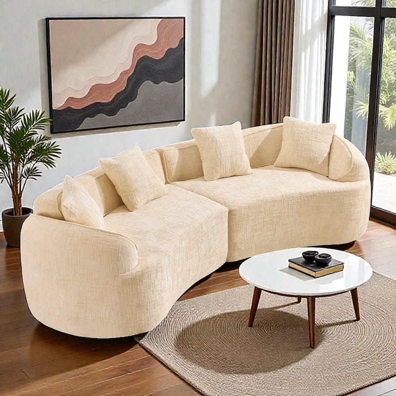 Curved Compressed Sofa Nordic Style, Chenille Upholstered 4 Seat Couch with Medium Soft Comfort for Living Room