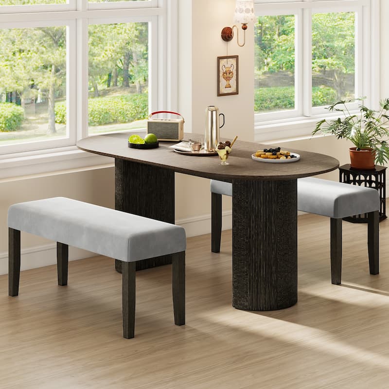 Gymax Upholstered Bedroom Bench w/Padded Seat & Solid Wood Legs for