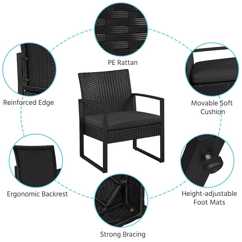 Yaheetech 3-Piece Bistro Set with Rattan Chairs for Patio and Balcony