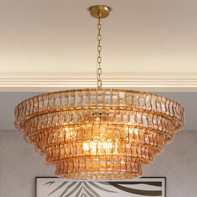 KAYLA 36in-67.4 in. 6-Lights Gold Crystal Drum Chandelier - 47.6in - Gold