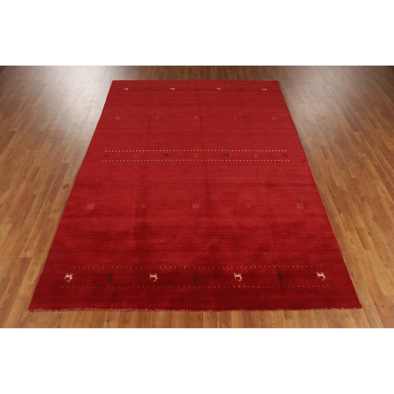 Red Gabbeh Indian Area Rug Hand-Knotted Oriental Wool Carpet - 6'8" x 9'8"