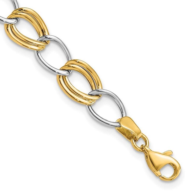 Curata 10k Two tone Gold 7.5" 6mm Polished Open Oval Link Bracelet