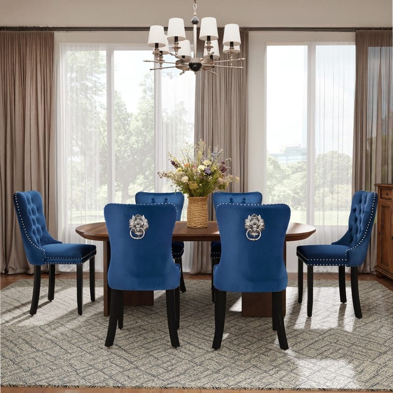 High-end Tufted Velvet Upholstered Nailhead Dining Chair Set of 4