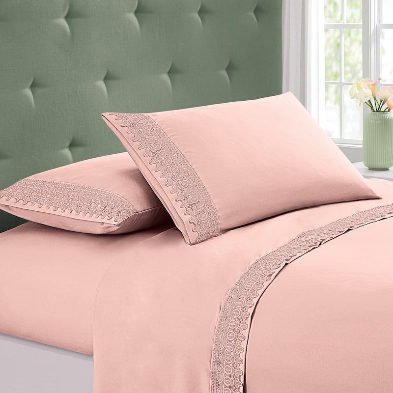 Embroidered Lace Design 4-Piece Sheet Set