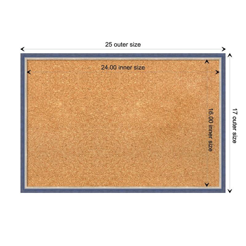 Theo Narrow Wood Framed Natural Corkboard Bulletin Board - Theo Blue Narrow - Board Size 24x16