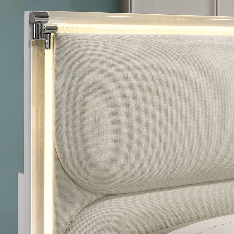 Furniture of America Drima Modern 3-Piece Pearl White Solid Wood Kids Platform Bedroom Set with LED