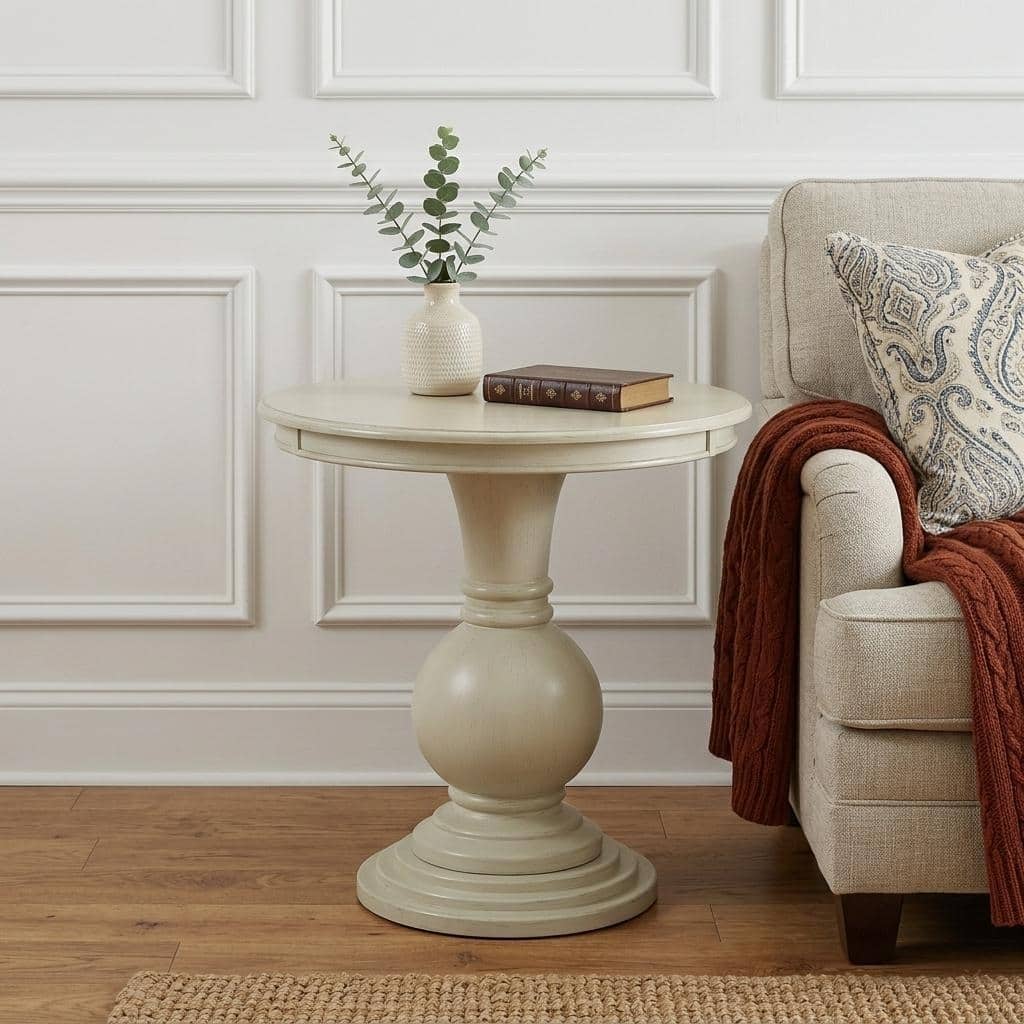 HomeRoots 26" White Solid And Manufactured Wood Round End Table - 26.00 in. x 26.00 in. x 26.00 in.