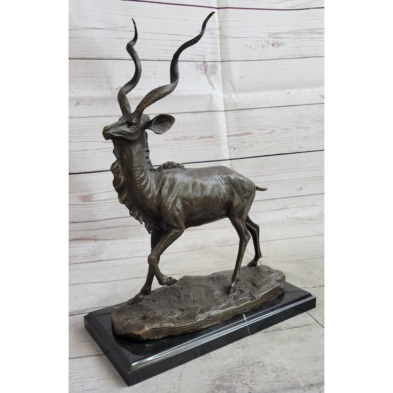 Kudu Antelope Bronze Statue Sculpture Figure On Marble Base Signed Original Art