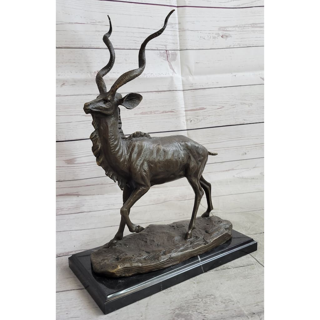 Kudu Antelope Bronze Statue Sculpture Figure On Marble Base Signed Original Art