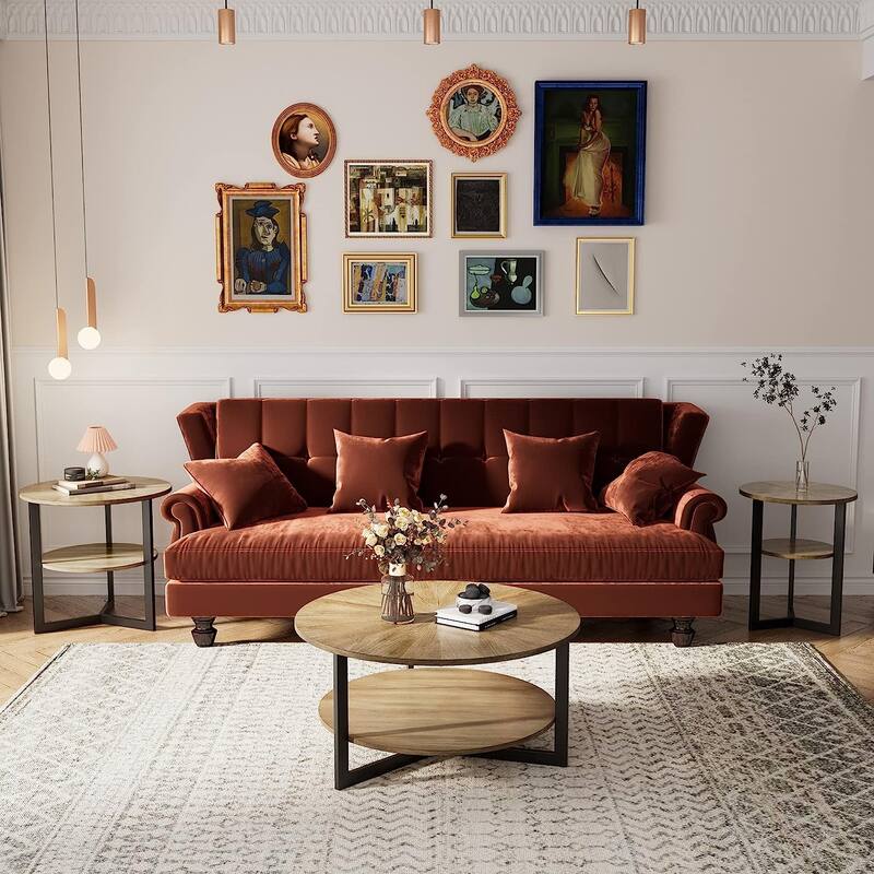 Round Coffee Table with Solid Wood Storage Circle Center Table
