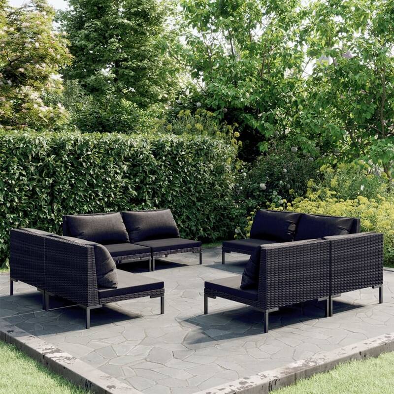 vidaXL Patio Lounge Set with Cushions Poly Rattan - 27.6" x 27.6" x 24"