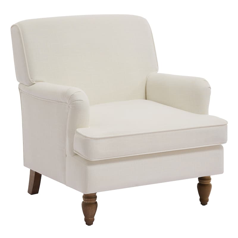 Vintage Upholstered Linen Fabric Armchair with Antique Solid Wood Legs, Accent Chair Single Sofa Chair for Living Room