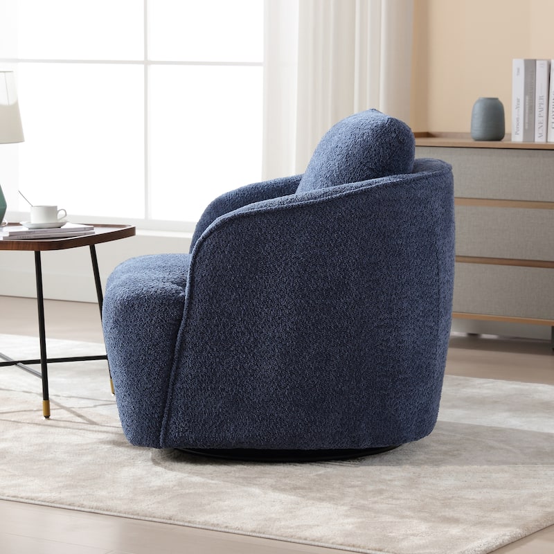 Boucle Fabric Upholstered Swivel Barrel Armchair With Pillow