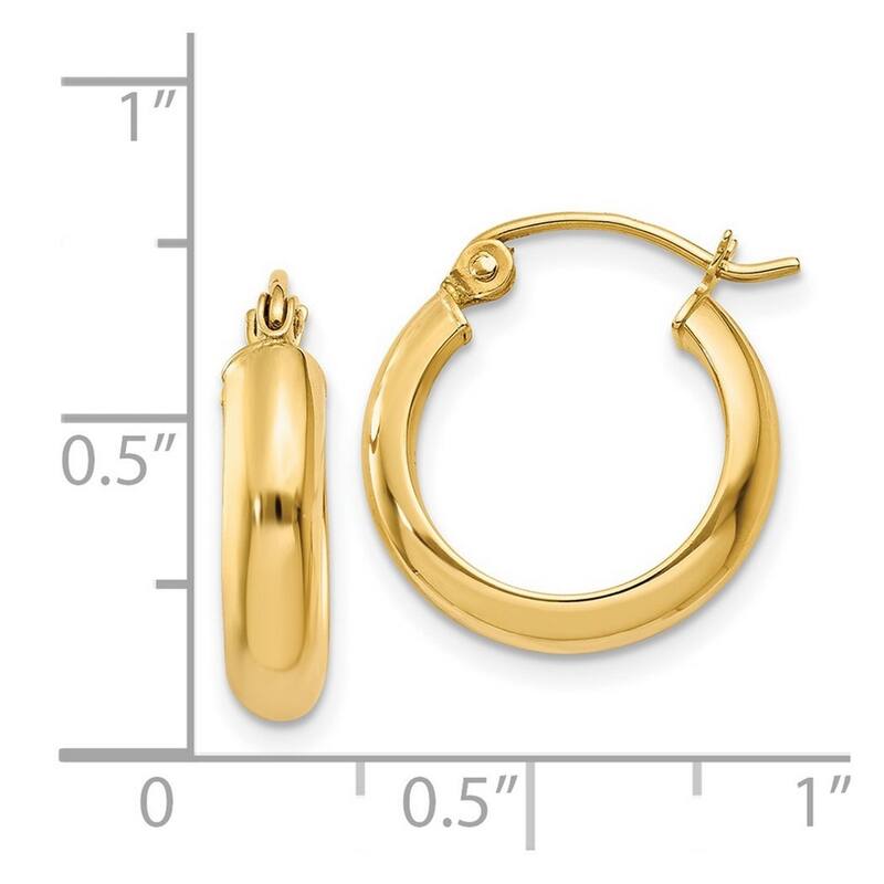 Curata 14k Yellow Gold Polished Round Tube Hoop Earrings - 16x16mm