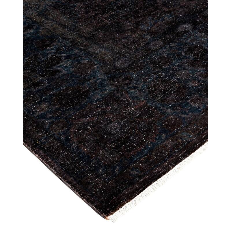 Overton Hand Knotted Wool Vintage Inspired Modern Contemporary Overdyed Black Area Rug - 6' 2" x 8' 10"