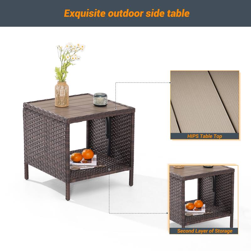 LIVOOSUN Patio HIPS Side Table, Square Coffee Table,Rattan End Table