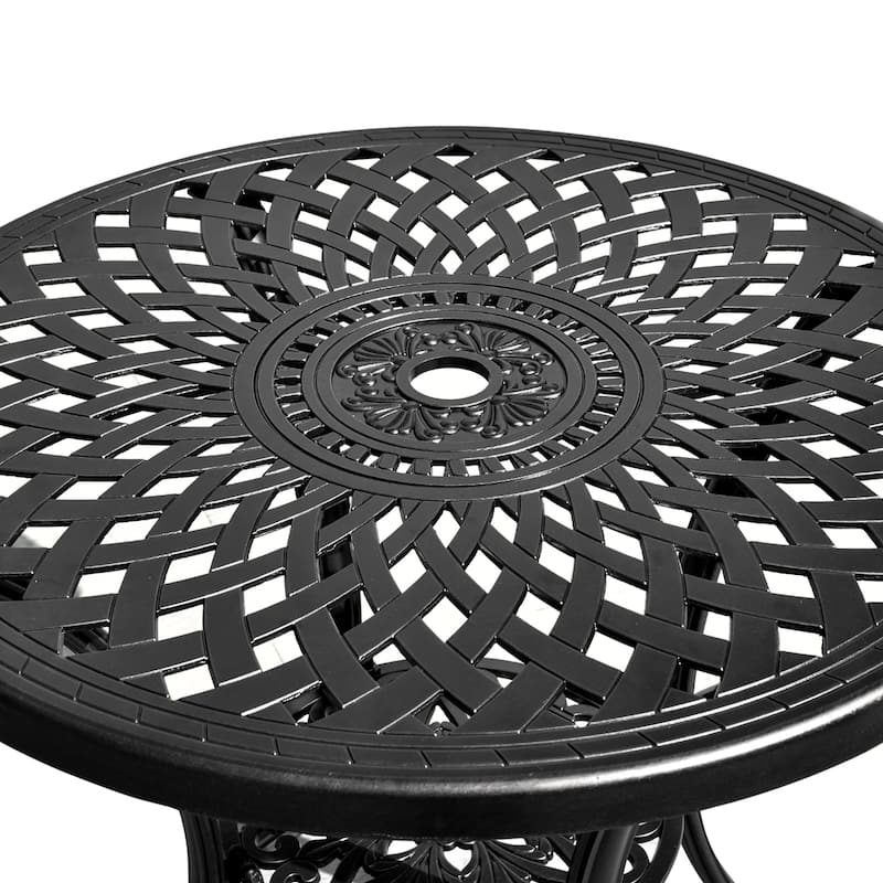 Moasis 30.7" Outdoor Patio Round Antique Cast Aluminum Dining Table with Umbrella Hole