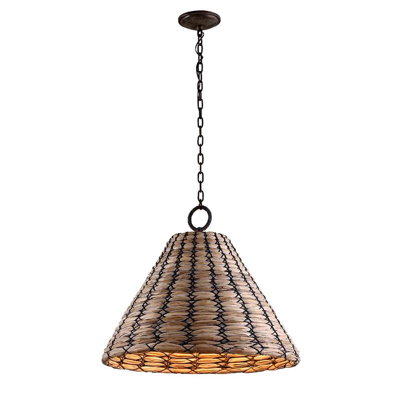 Solana 1-light Earthen Bronze Pendant with White Washed Sea Grass and Opal White Glass