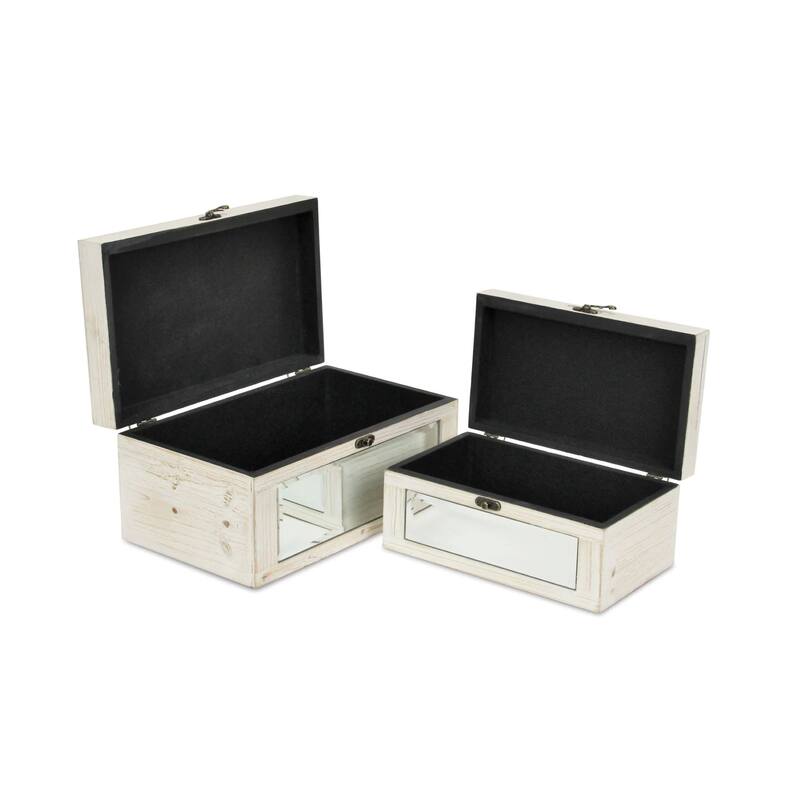 Handcrafted Mirrored Keepsake Boxes - 11.75" - White - Set of 2