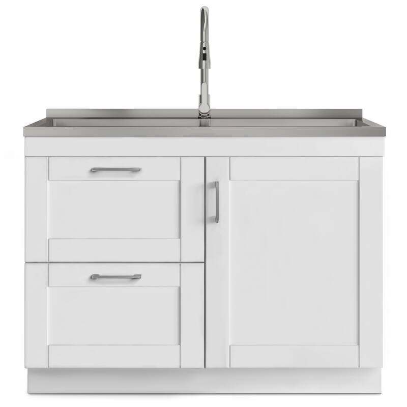 WYNDENHALL Marina Transitional Laundry Cabinet with Faucet and Stainless Steel Sink