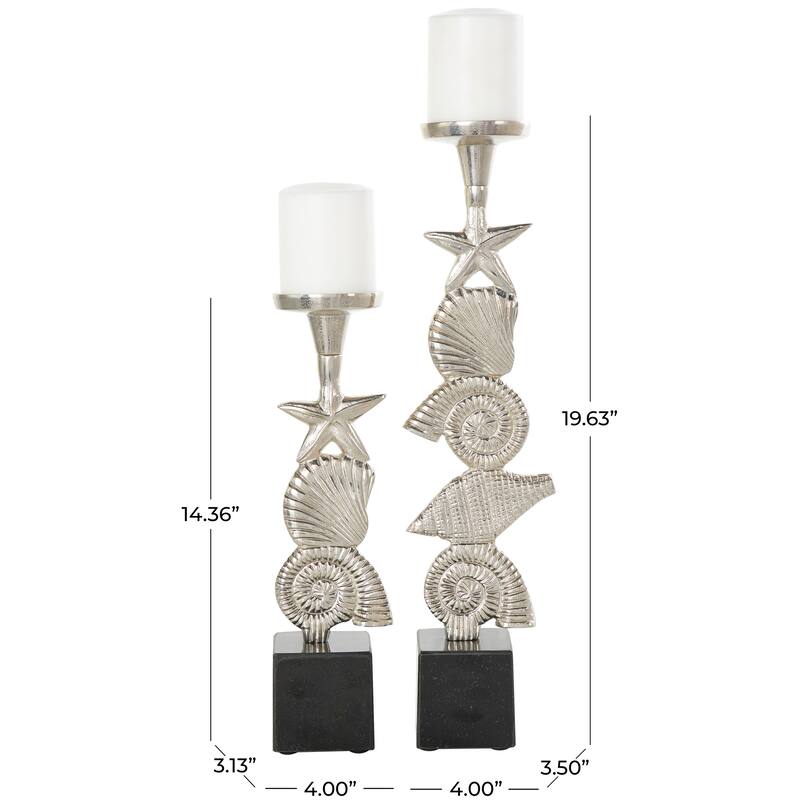 Gold or Silver Aluminum Metal Shell Candle Holder with Black Marble Bases (Set of 2)