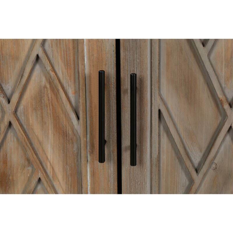 Wood Sideboard Cabinet with Pattern Door, Buffet Cabinet with Adjustable Shelves, Console Table with Solid Wood Legs