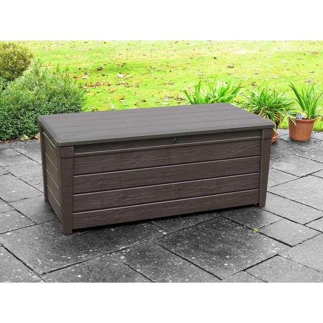 Keter Brightwood 120 Gallon Outdoor Plastic Storage Deck Box Brown