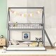preview thumbnail 2 of 7, Gray Twin Over Twin-Twin House Bunk Bed with Guardrail, Ladder
