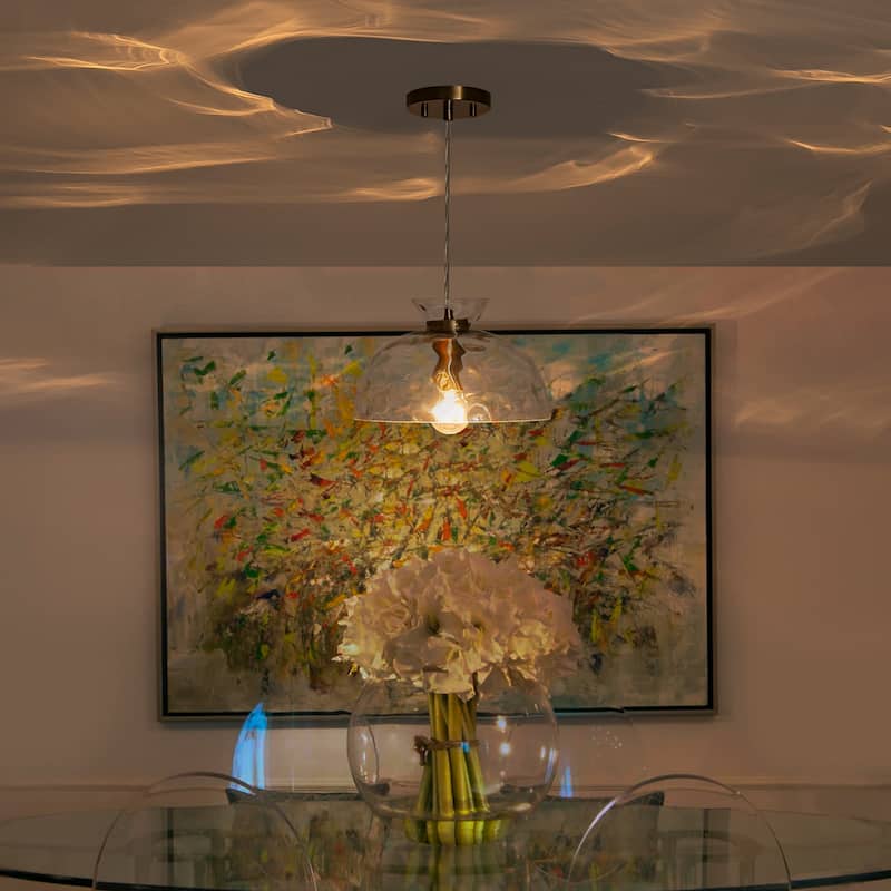 Modern Gold Semi-Circle Pendant Light with Clear Glass Shade Fixture - Dia.10.63-in