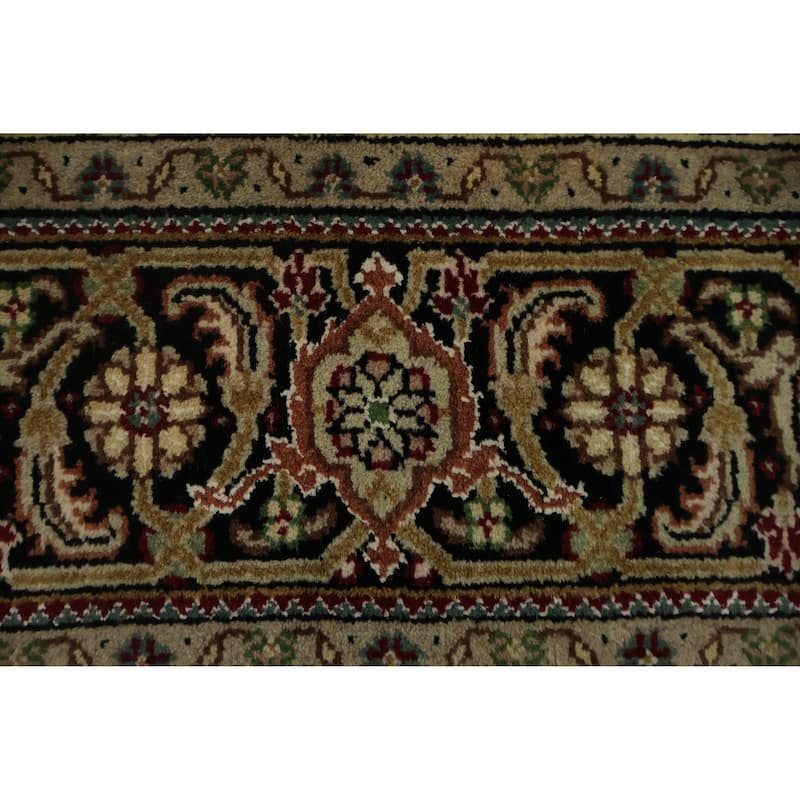Hand Knotted Oriental 100% Wool Carpet Traditional Floral Black Tabriz-Mahi Area Rug - 6' 7'' X 6' 5''